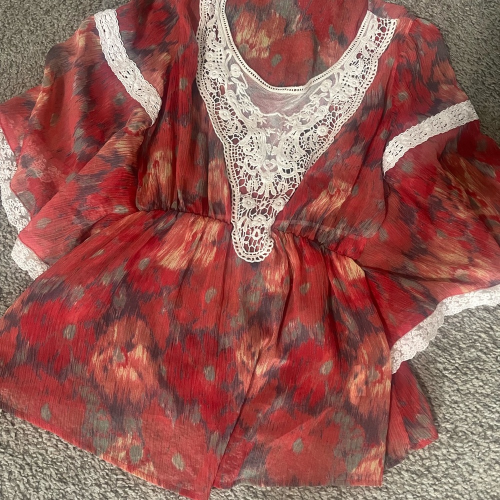 Bundle Free People Red and Black Lace Trim Blouse and a  dress